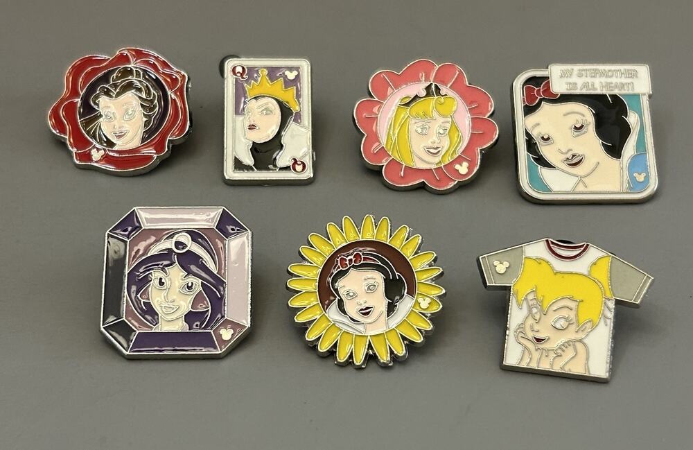 Walt Disney World Women Character Trading Pins Icon Shape Hidden Mickey Lot of 7